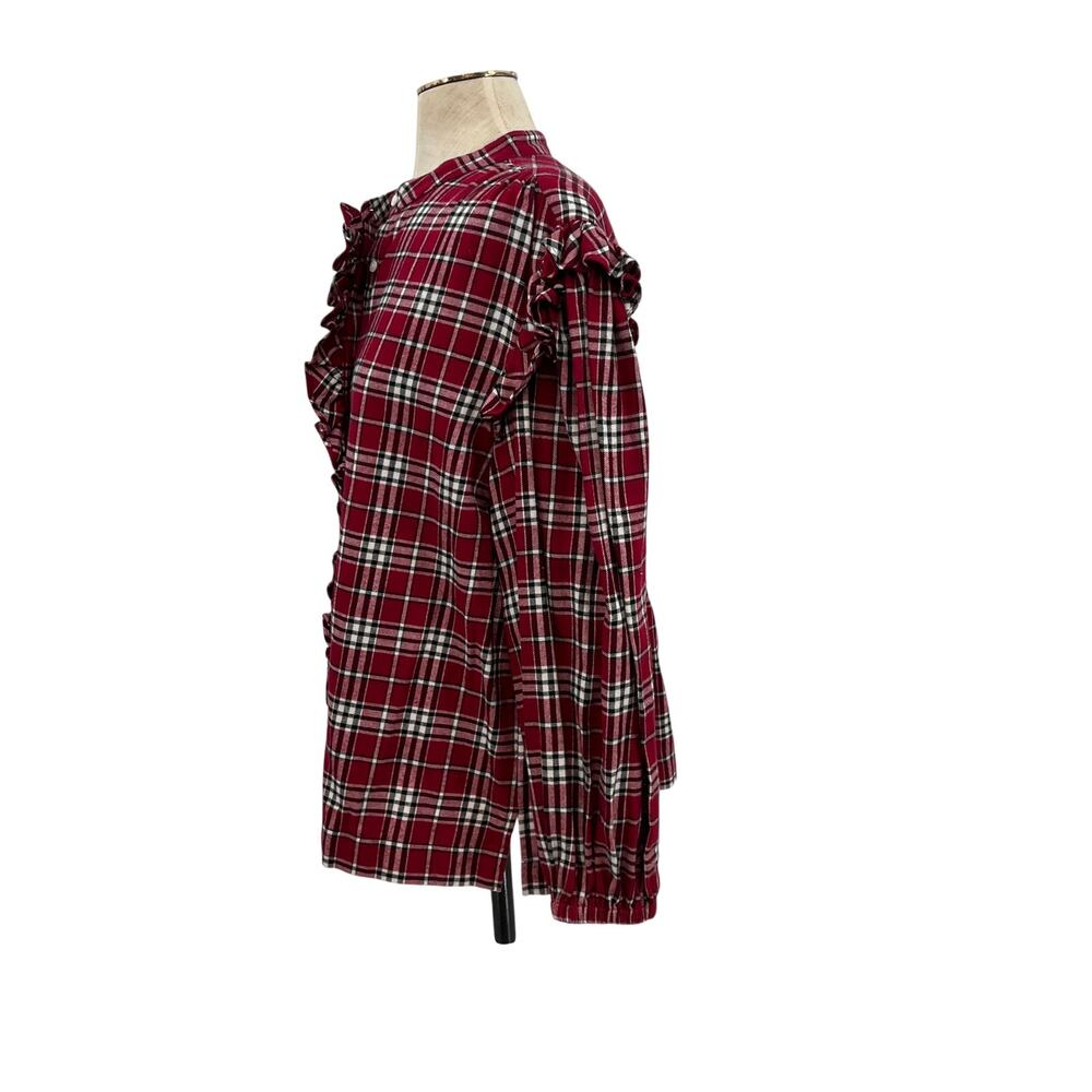 Something Navy Flannel Plaid Ruffle Shirt Red Combo XXL 100% Cotton Button Up - Picture 6 of 15